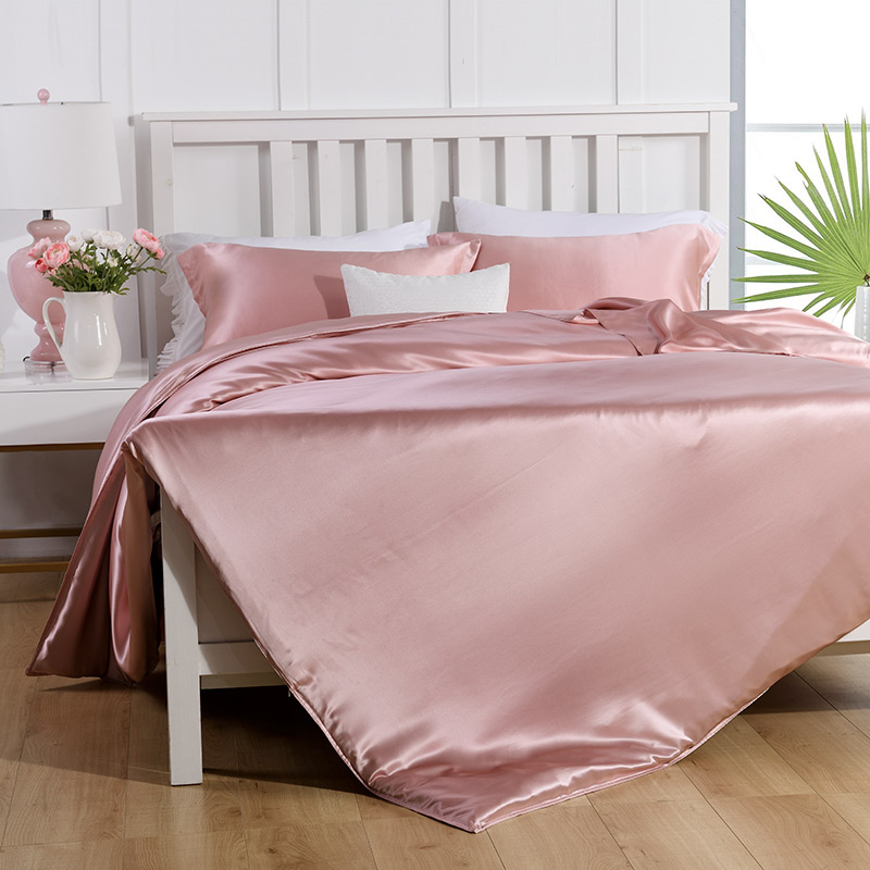 Lenjerie de Pat din Mătase Naturală 22 Momme – Premium, Set 4 Piese , Culoare Misty Pink
