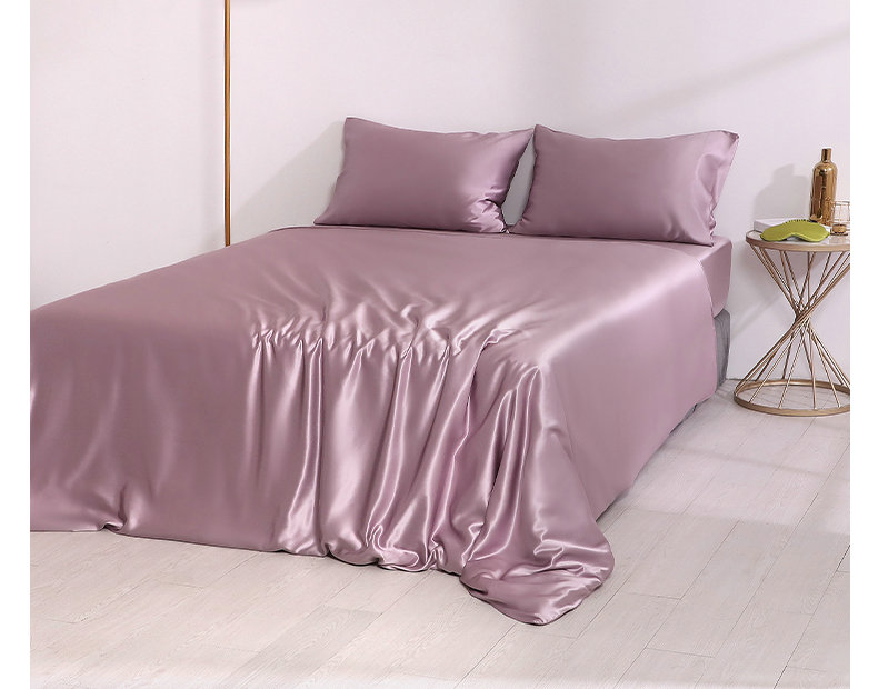 Lenjerie de Pat din Mătase Naturală 22 Momme – Premium, Set 4 Piese , Culoare Purple Pink